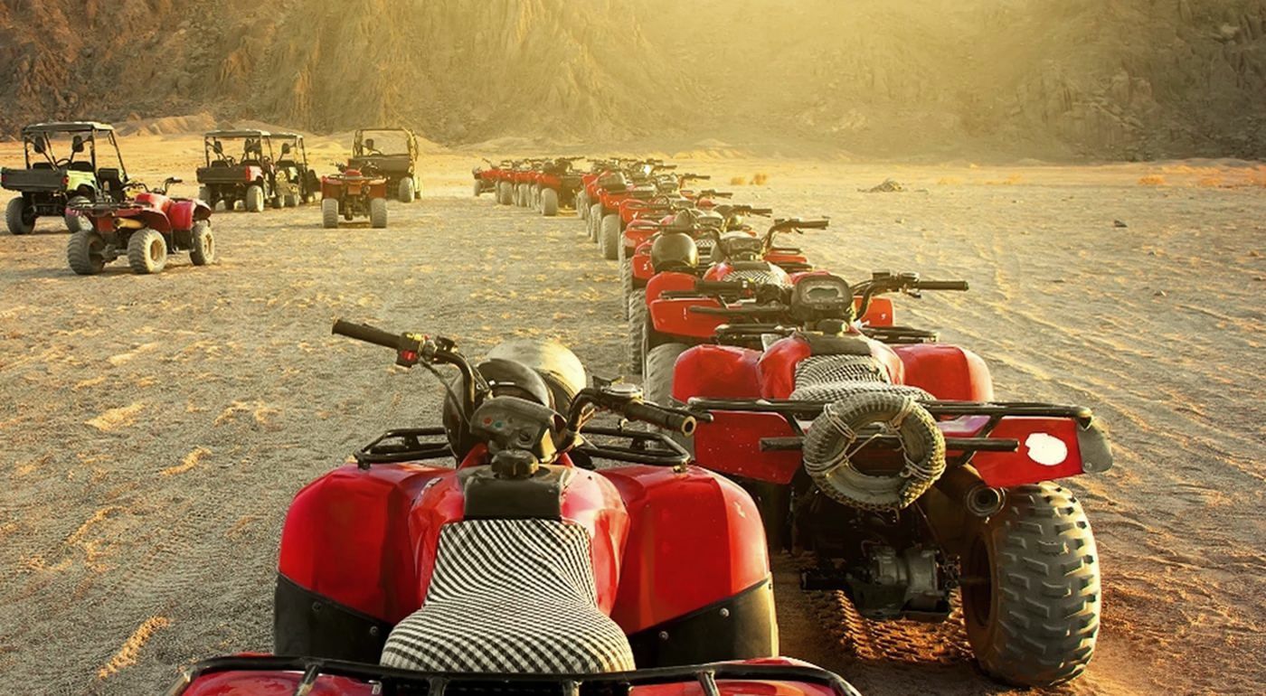 Quad bikes lined up in the desert near Sharm El Sheikh